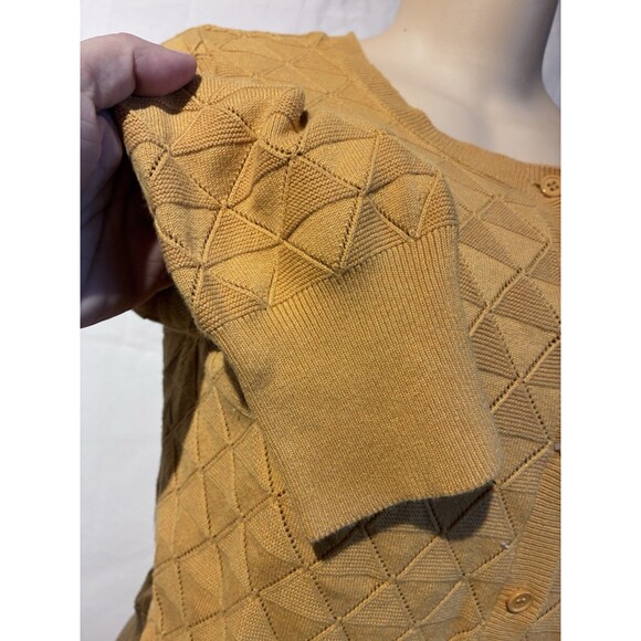 ModCloth Mustard Yellow Textured Knit Cardigan Sweater Women’s L - Picture 4 of 11